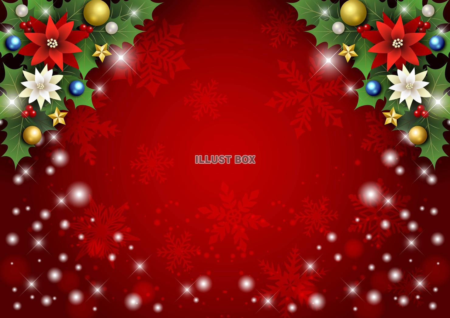 クリスマス背景25・上柊・下雪・横・赤