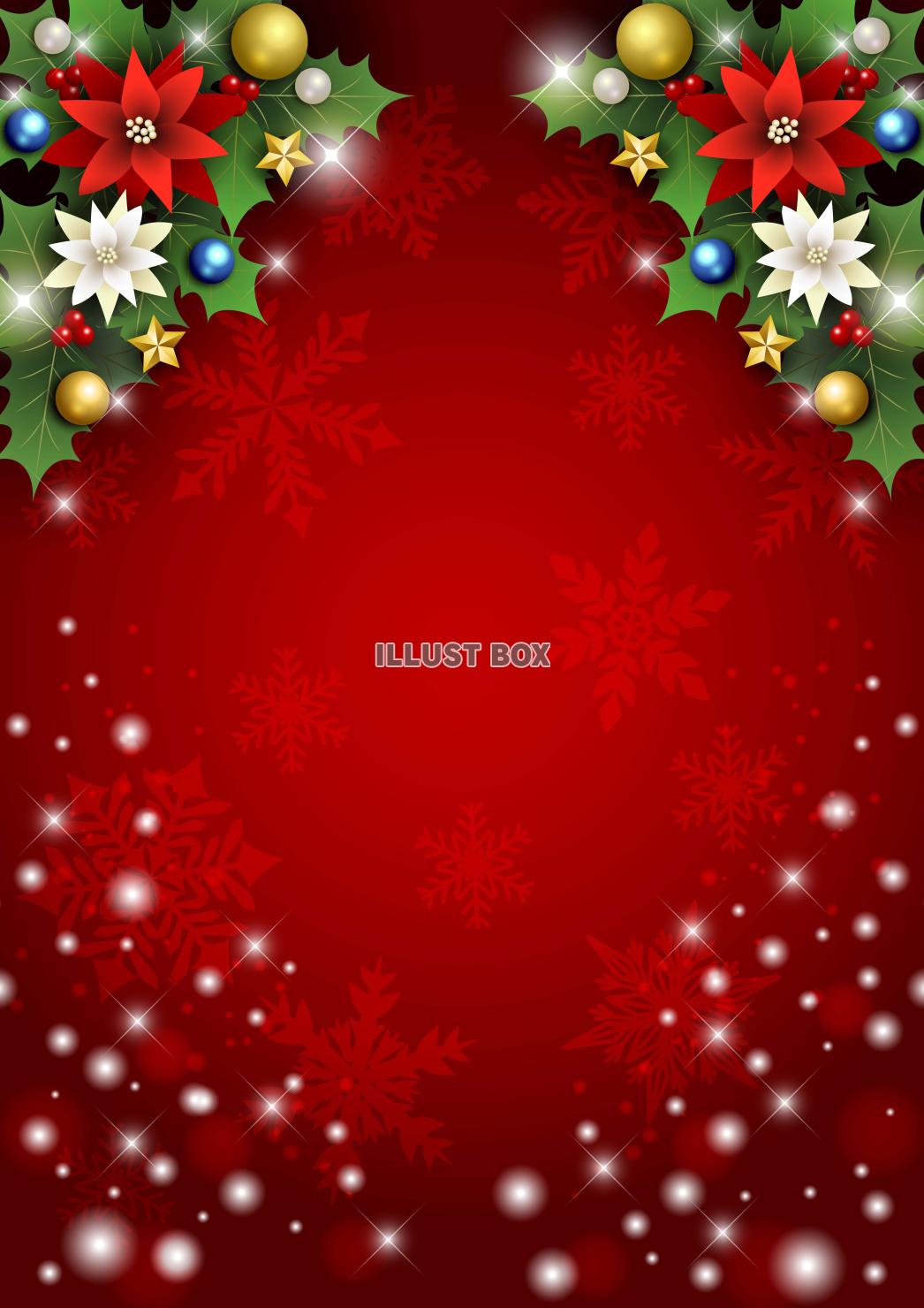 クリスマス背景25・上柊・下雪・縦・赤