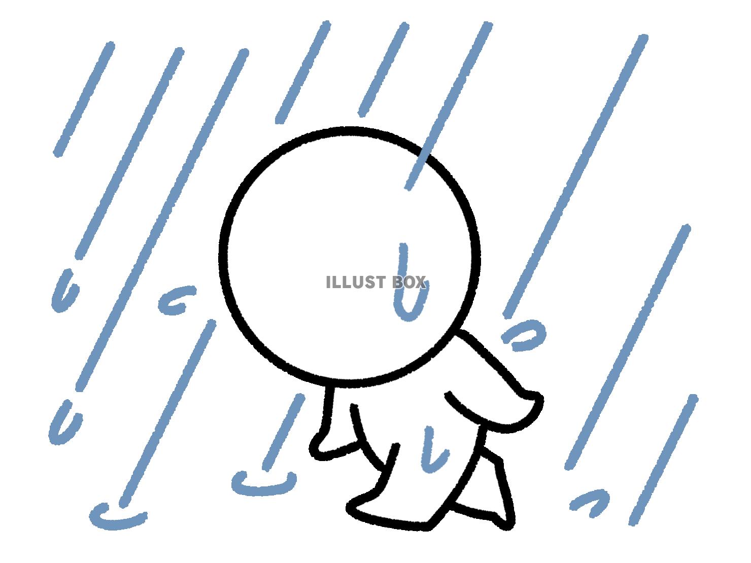 雨の中で下を向いて歩く棒人間