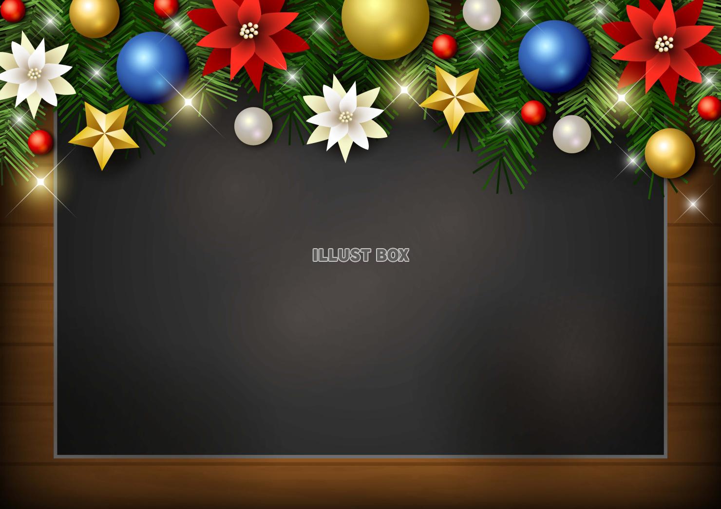 クリスマス背景25・上飾り・黒板・横・赤