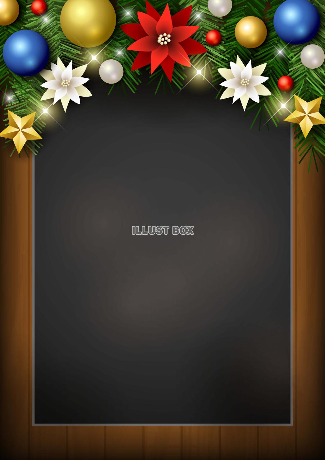 クリスマス背景25・上飾り・黒板・縦・赤