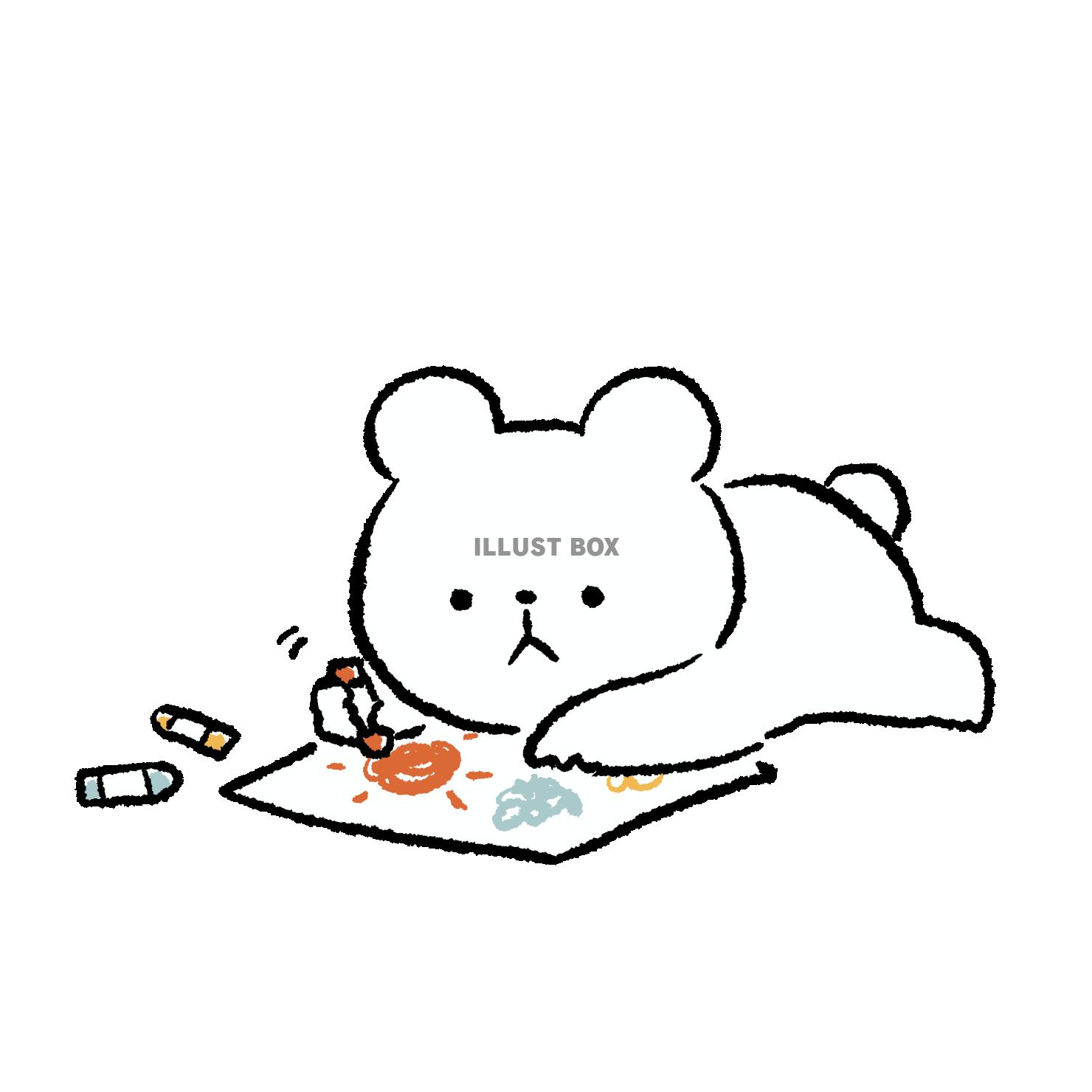 寝転びながらお絵描きをするくま