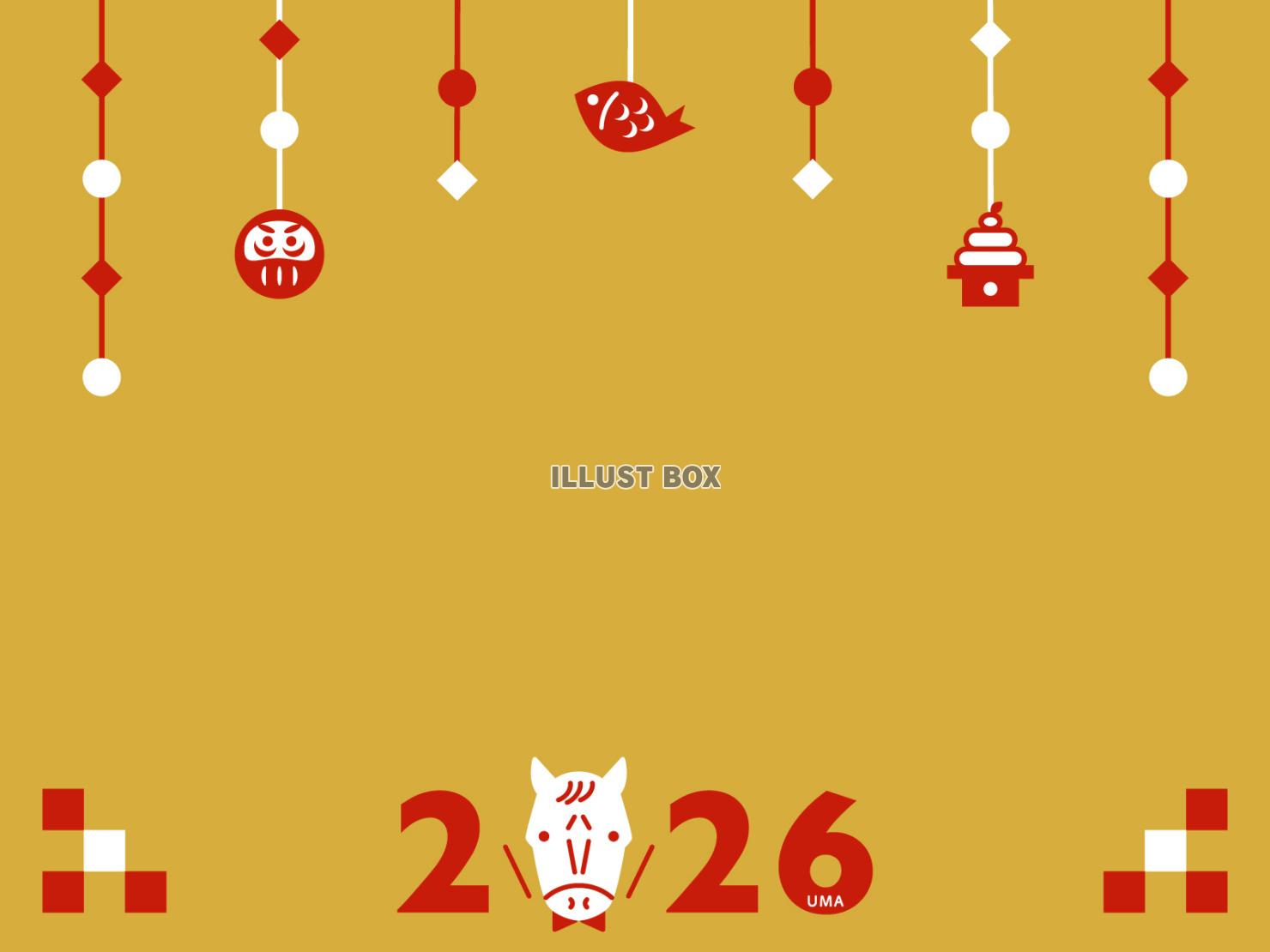 2026年午年の年賀状 お洒落な金色の和風ポップなフレーム