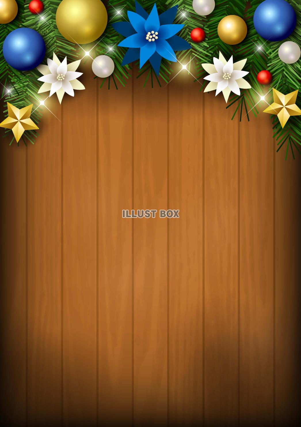 クリスマス背景25・上飾り・板・縦・青