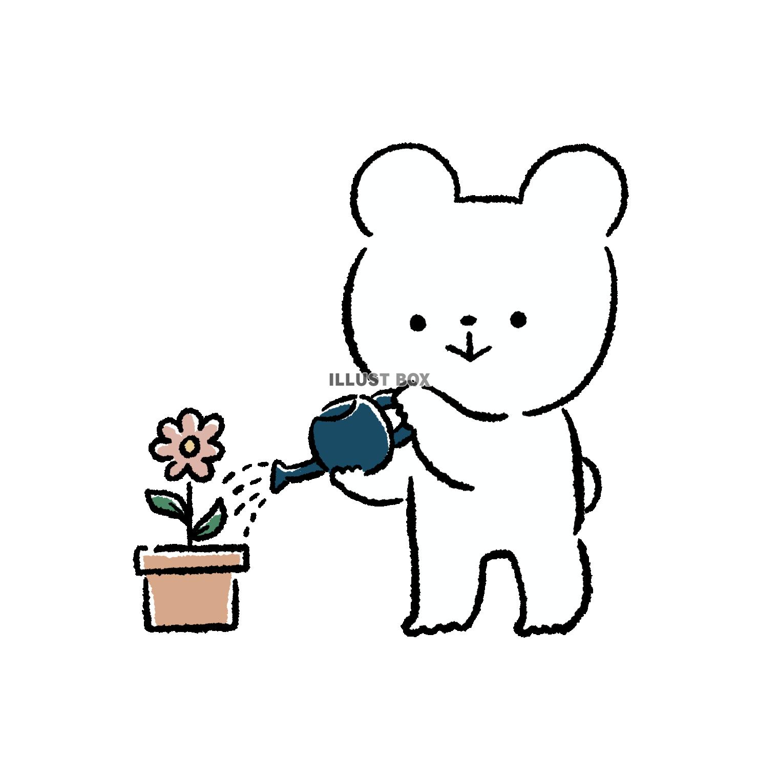 花の水やりをするくま