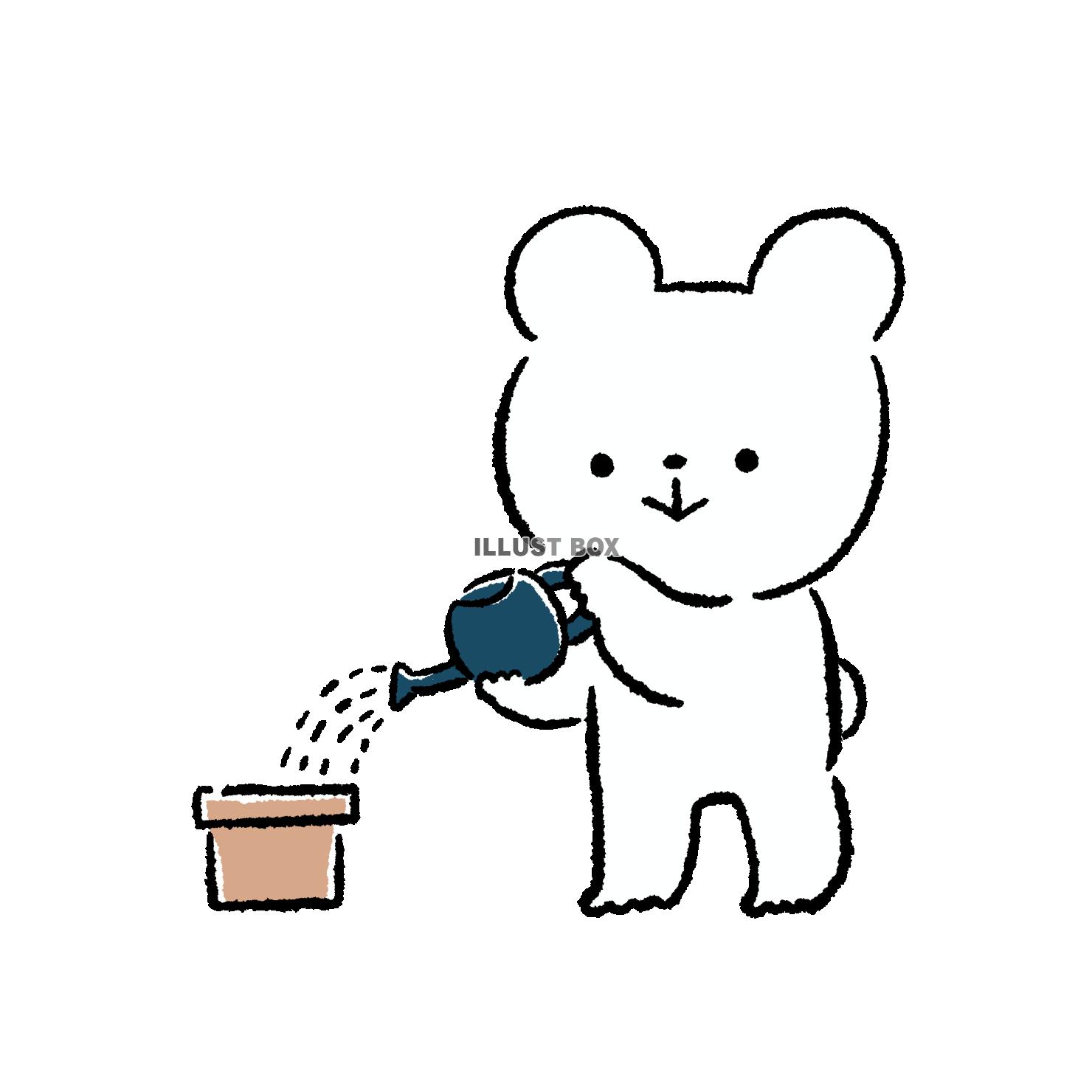 鉢植えに水やりするくま