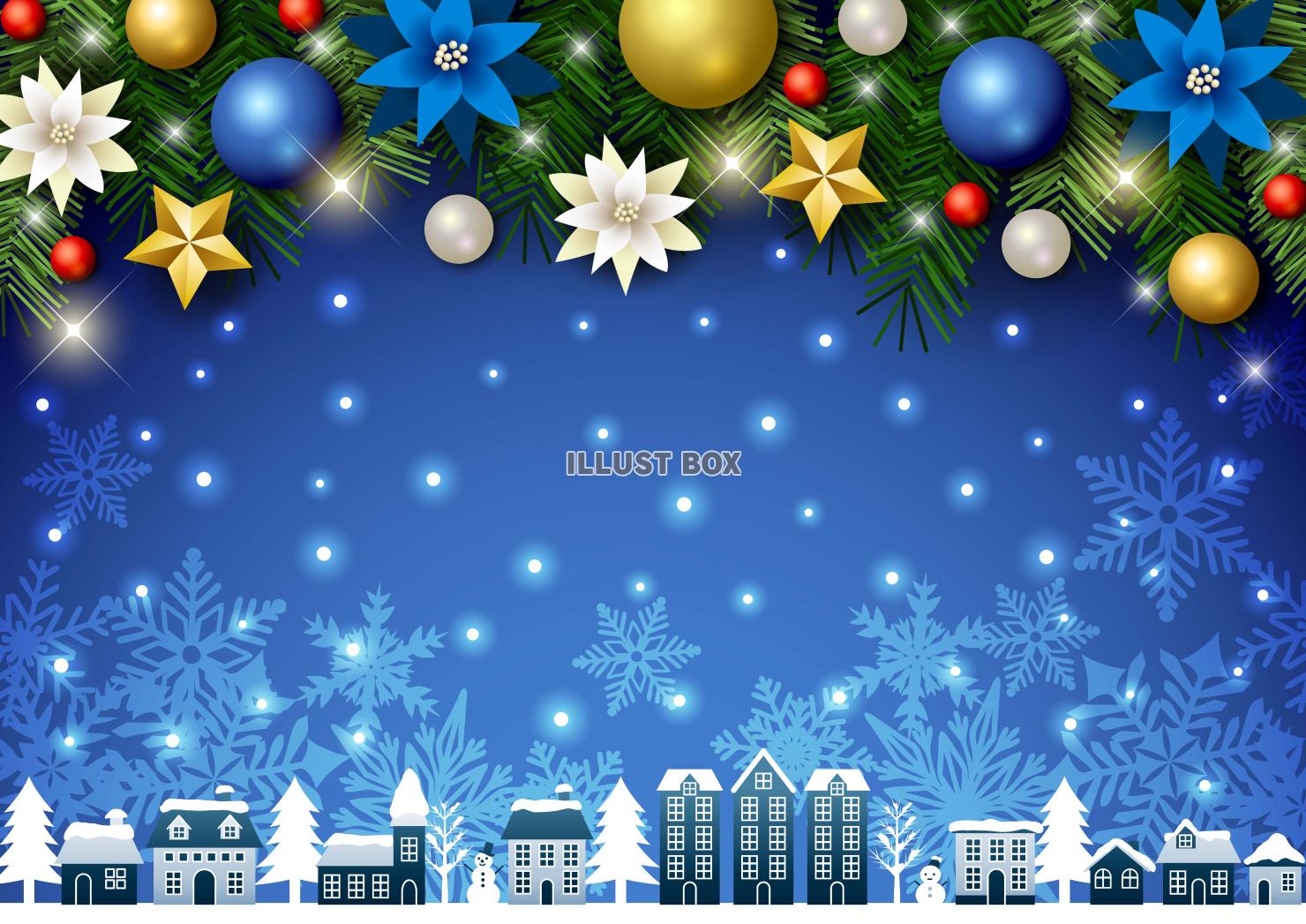 クリスマス背景25・上飾り・街・横・青