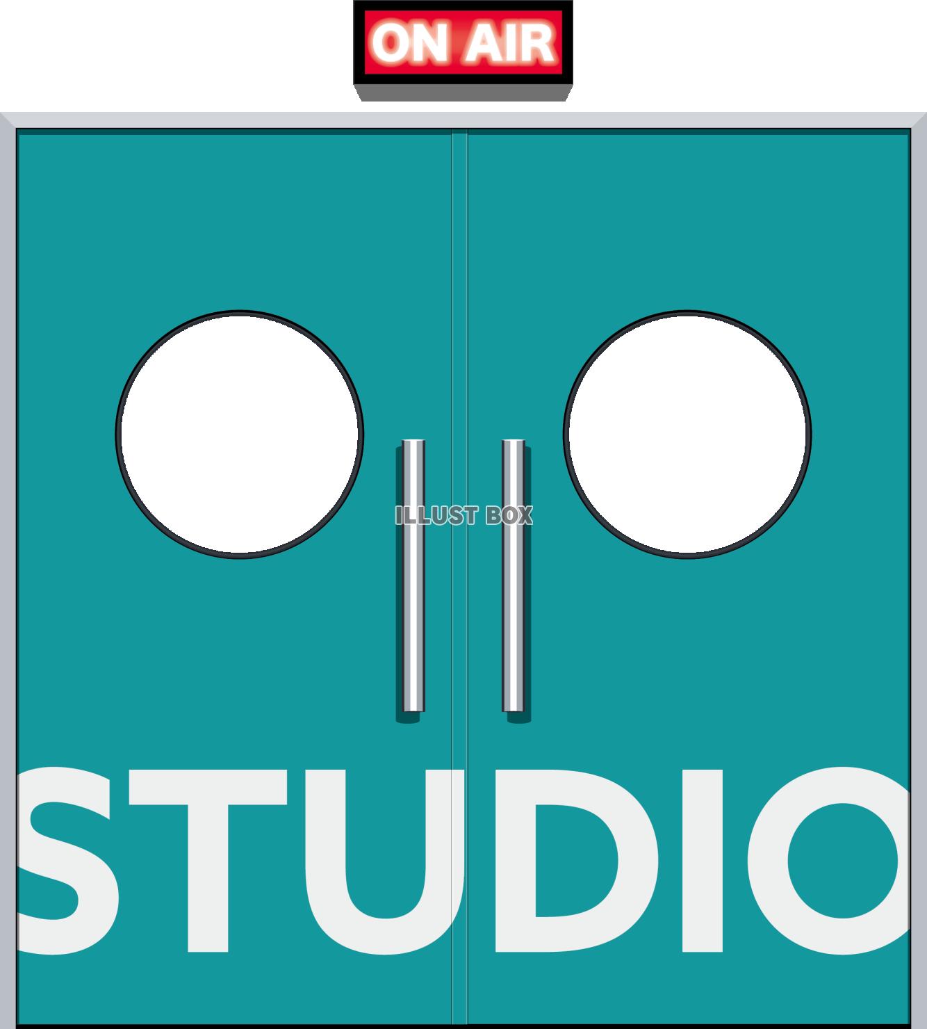 丸い窓のスタジオのドア　文字入り