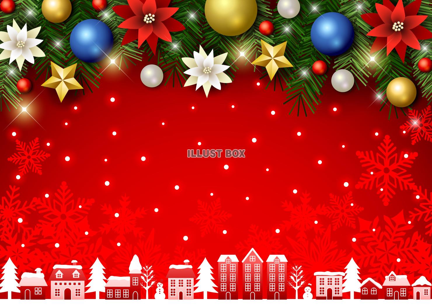 クリスマス背景25・上飾り・街・横・赤