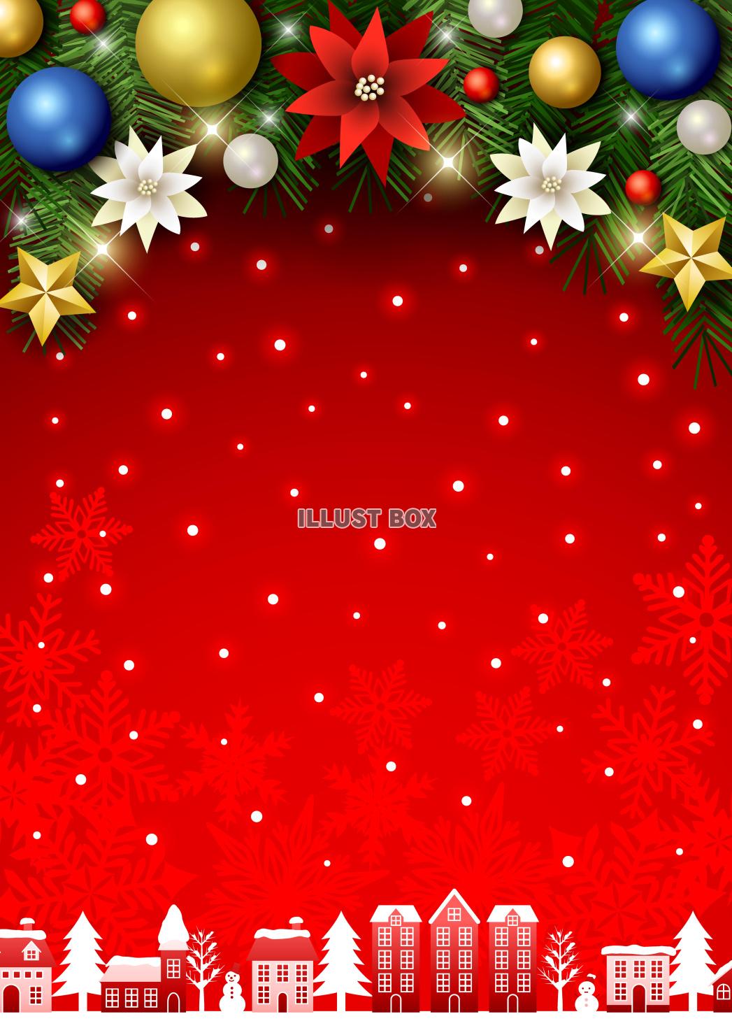 クリスマス背景25・上飾り・街・縦・赤