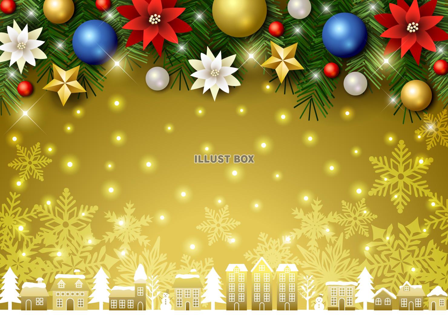 クリスマス背景25・上飾り・街・横・金
