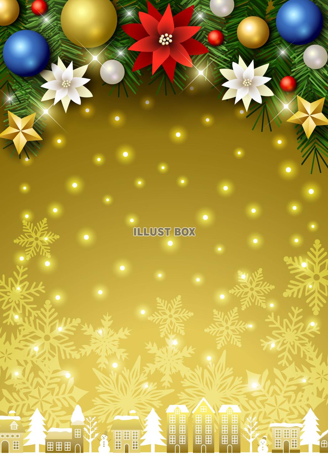 クリスマス背景25・上飾り・街・縦・金