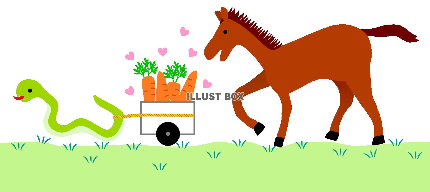 うまとへび１（午年年賀状素材・文字無し）