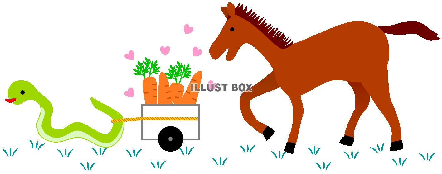 うまとへび２（午年年賀状素材・文字無し）