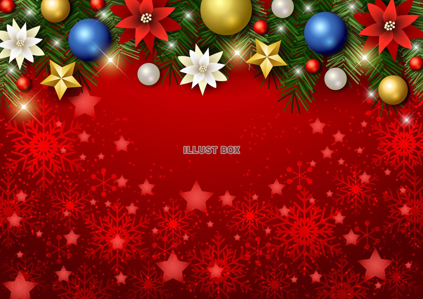 クリスマス背景25・上対角飾・柊・星・横・赤