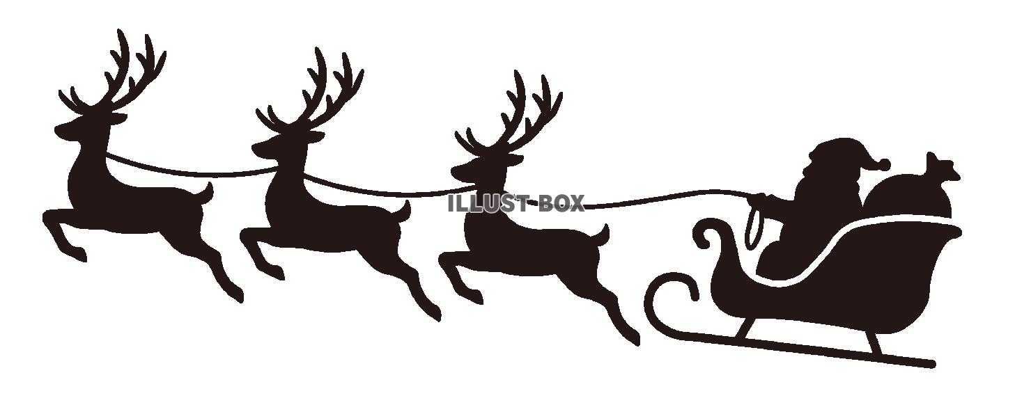 空飛ぶトナカイとサンタのシルエット