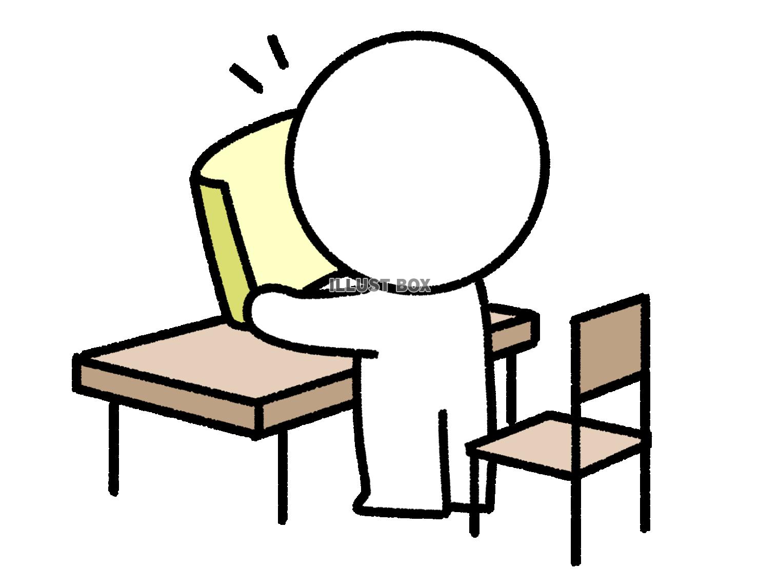 椅子から立ってプリントを読む棒人間