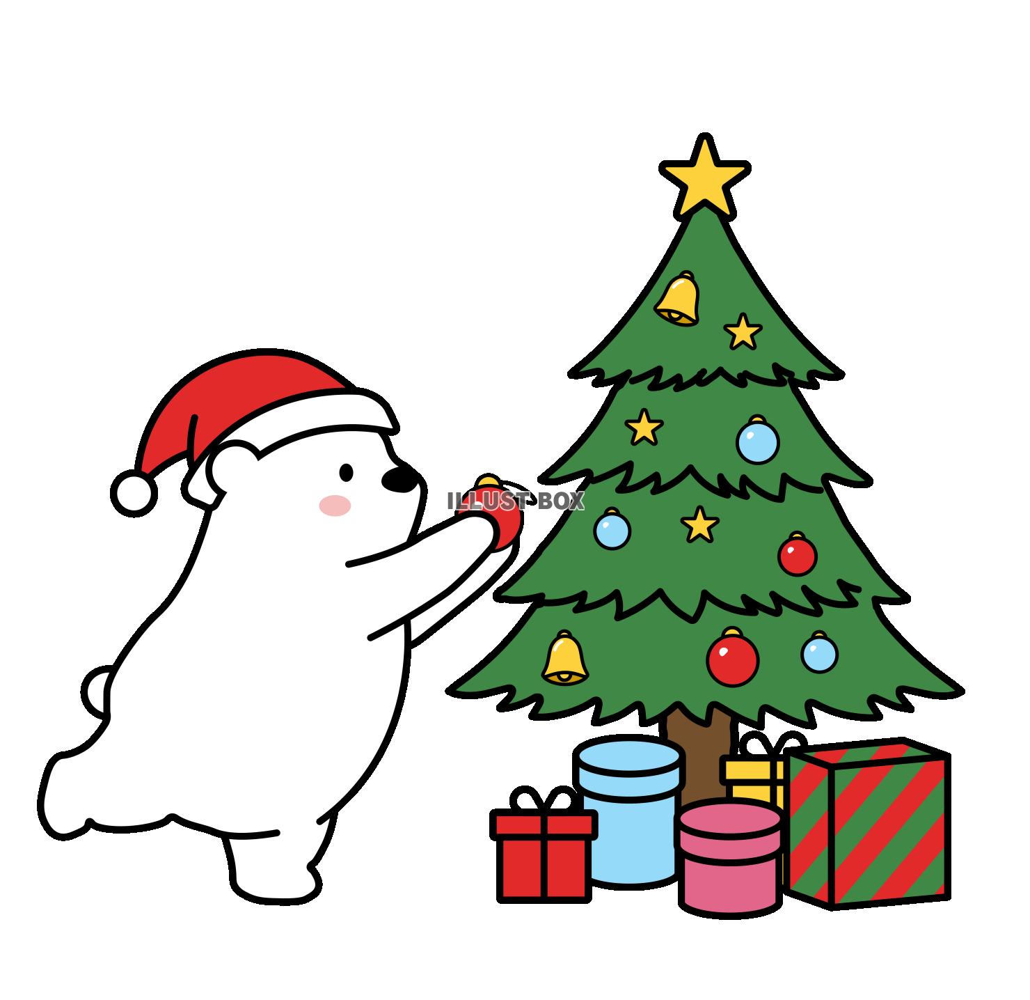クリスマスツリーを飾るシロクマ