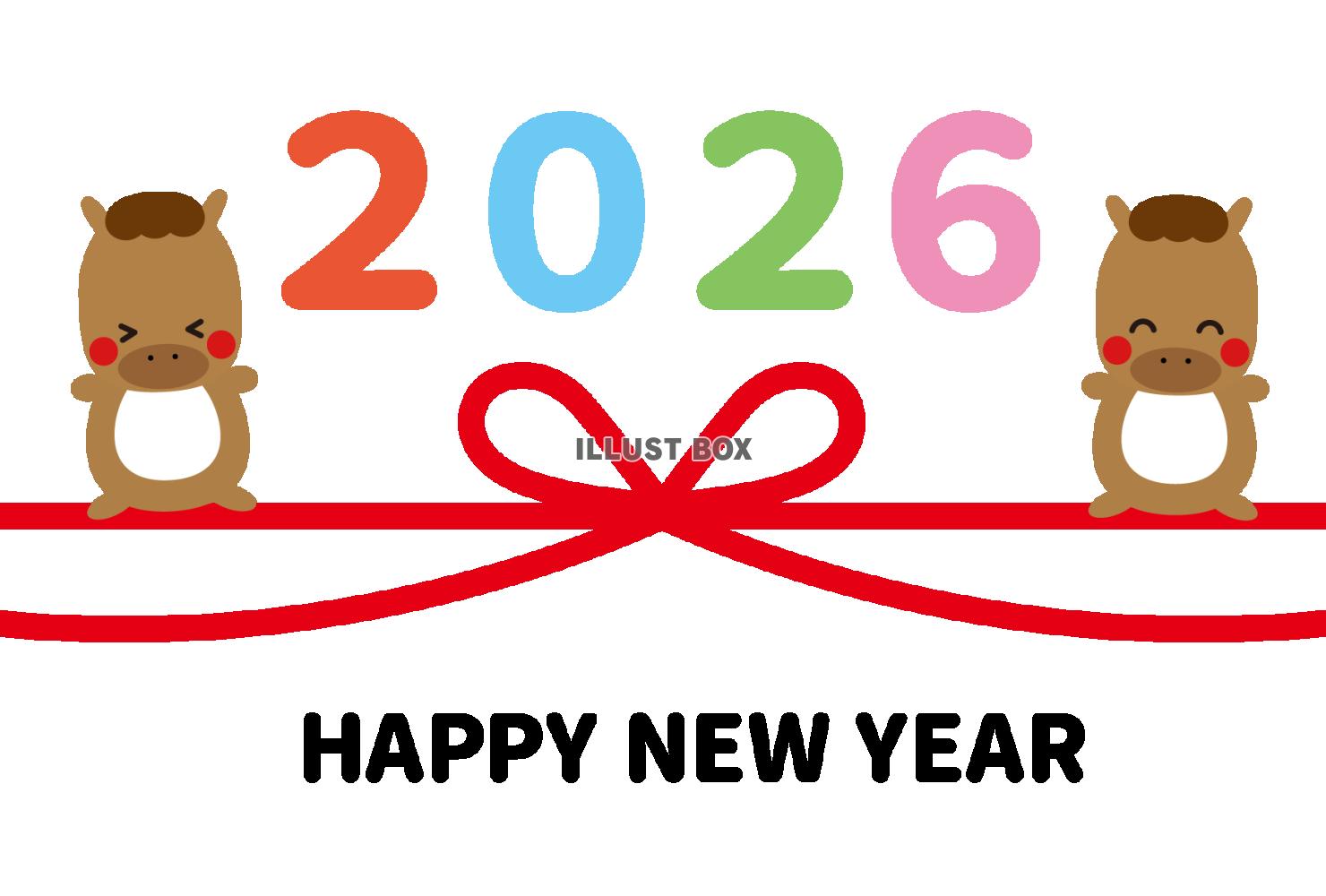 56_2026年年賀状_午年・かわいいおしゃれ・カラフルな西...