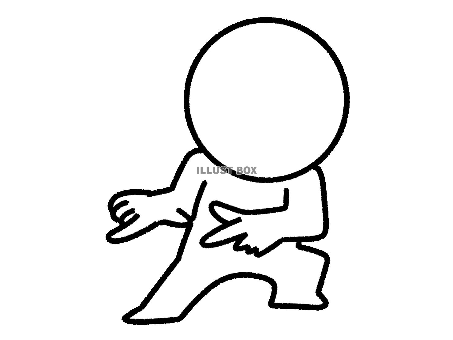 斜め下を指差す棒人間