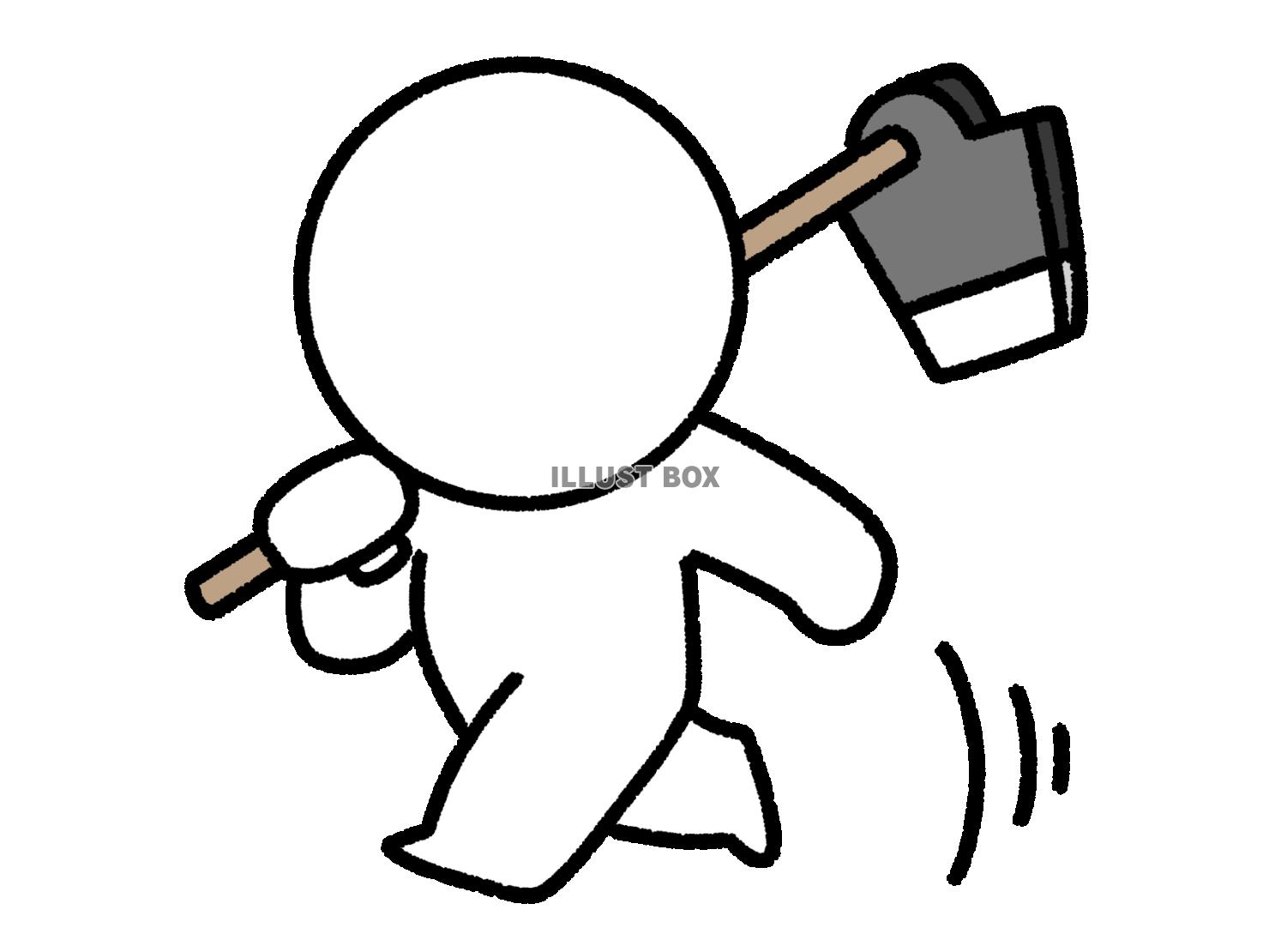 鍬を担いで歩く棒人間