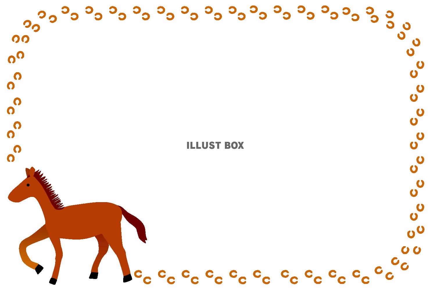 歩くうまと足跡のフレーム（午年年賀状素材）