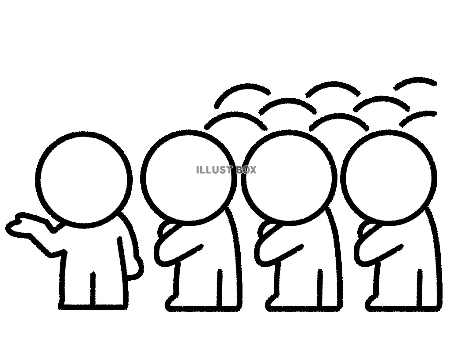 沢山の人を案内する棒人間