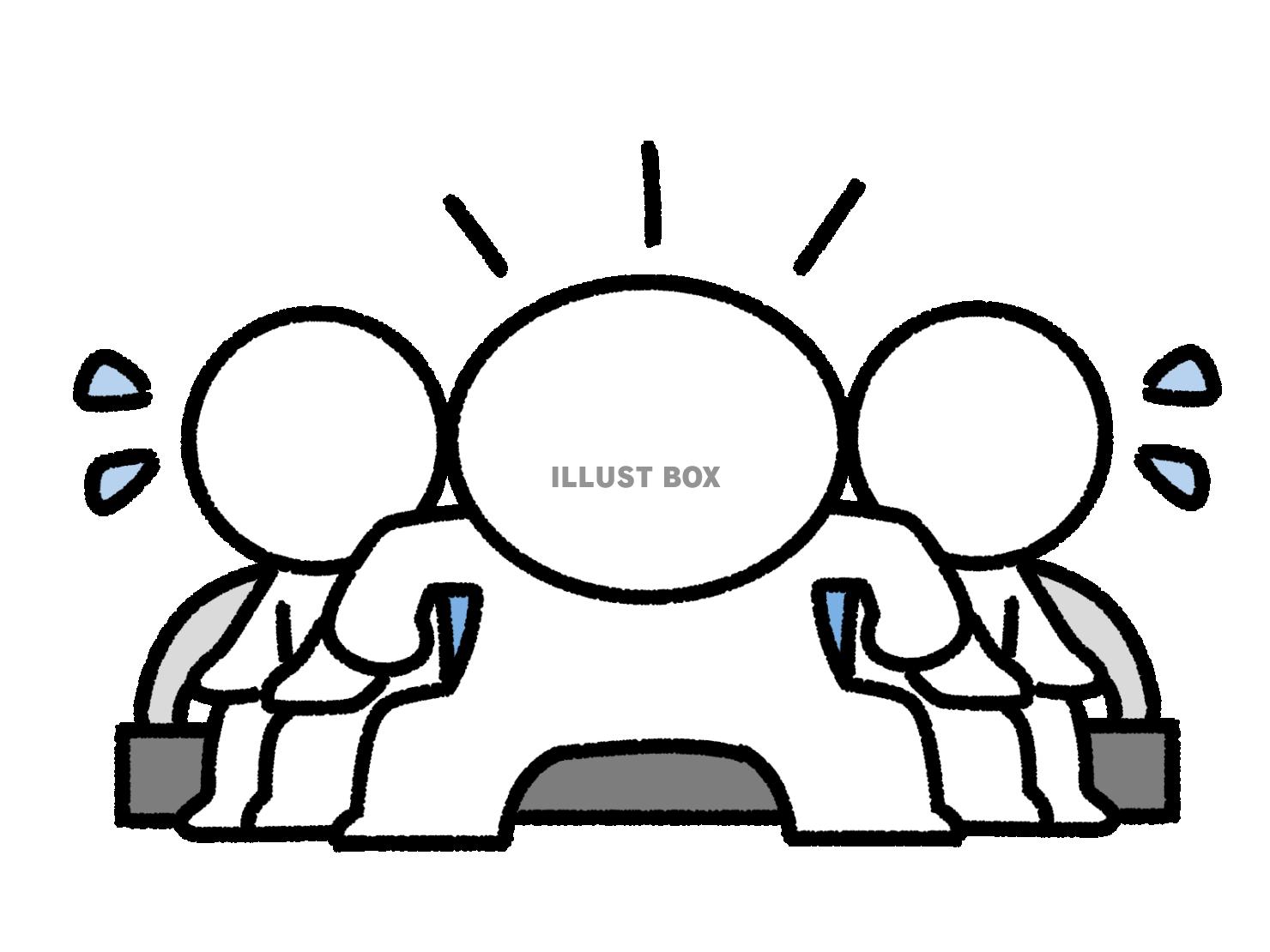 ベンチで足を広げて場所を取る棒人間