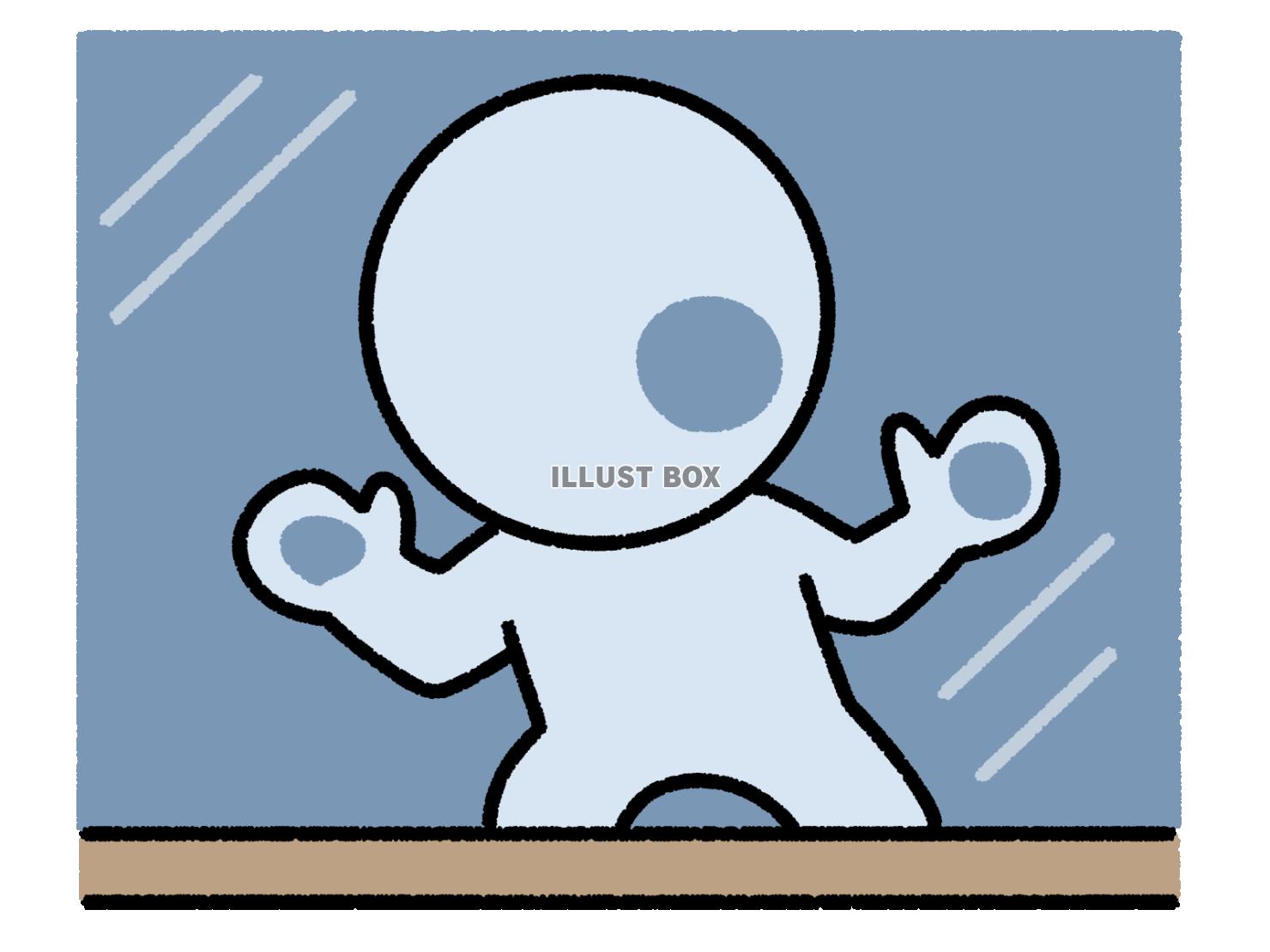 窓ガラスにへばりついて欲しがる棒人間