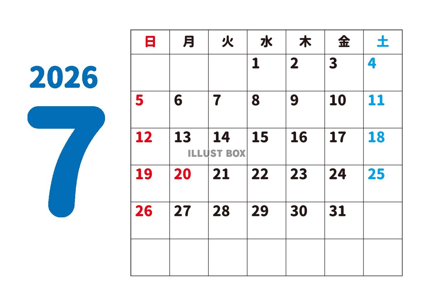 7_2026年月間カレンダー_7月・青