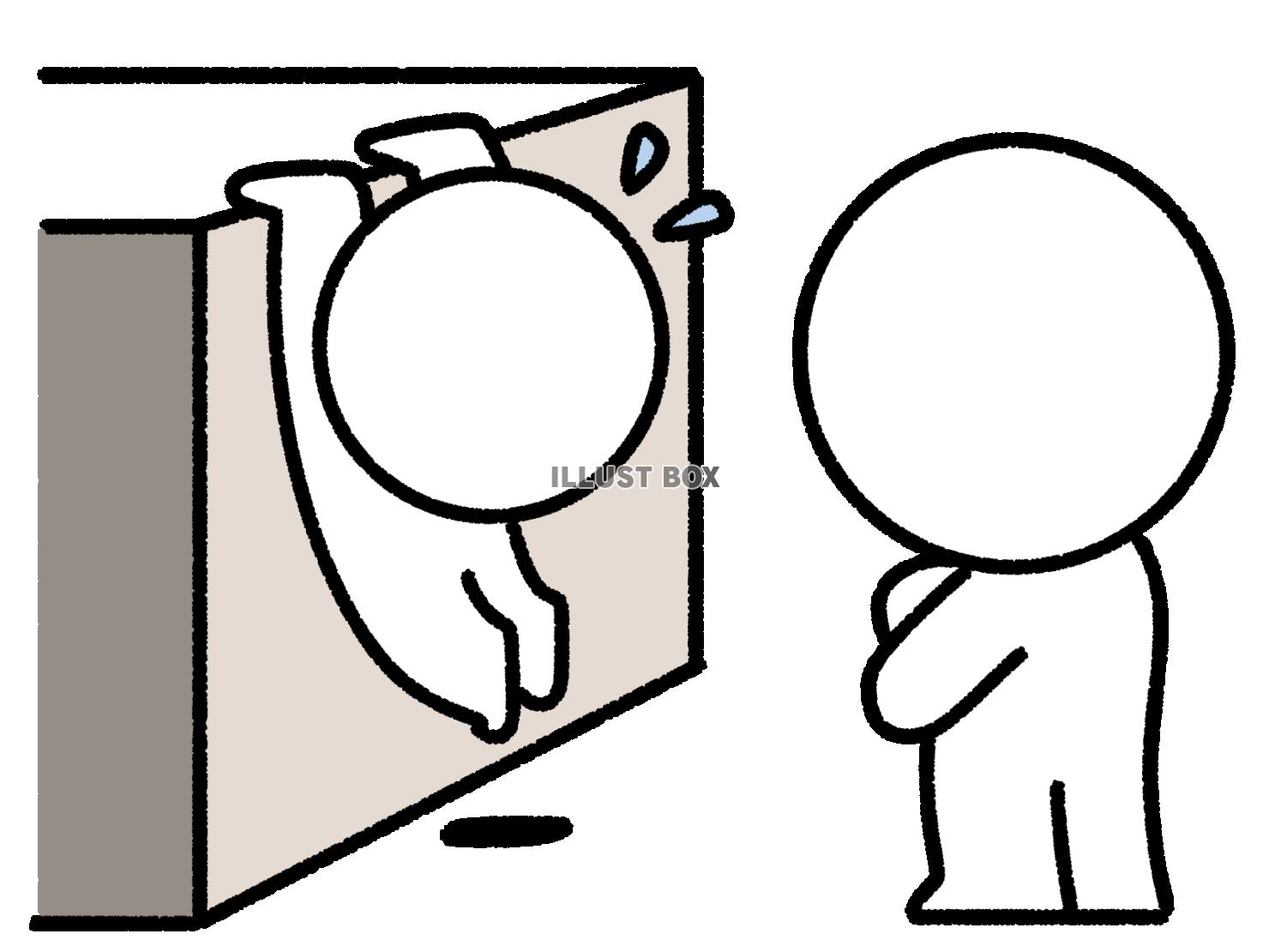 降りられなくなる子供を見る棒人間