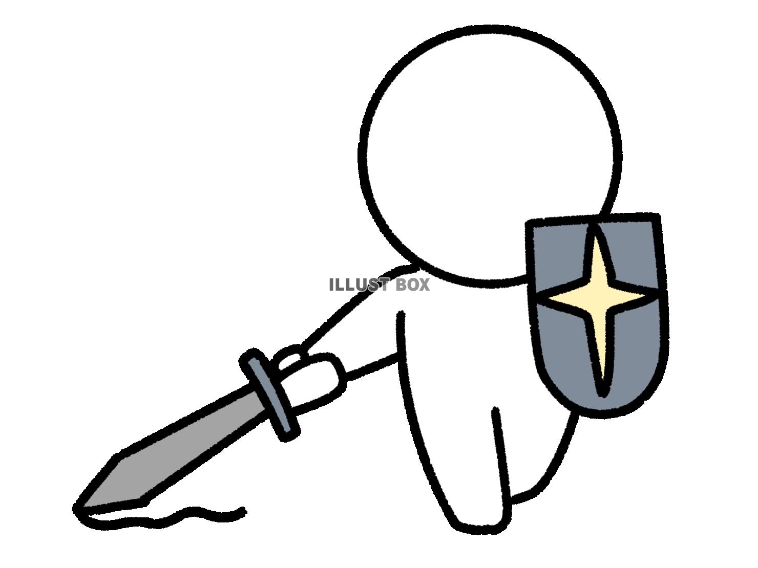 盾と剣を持ち戦闘準備をしている棒人間