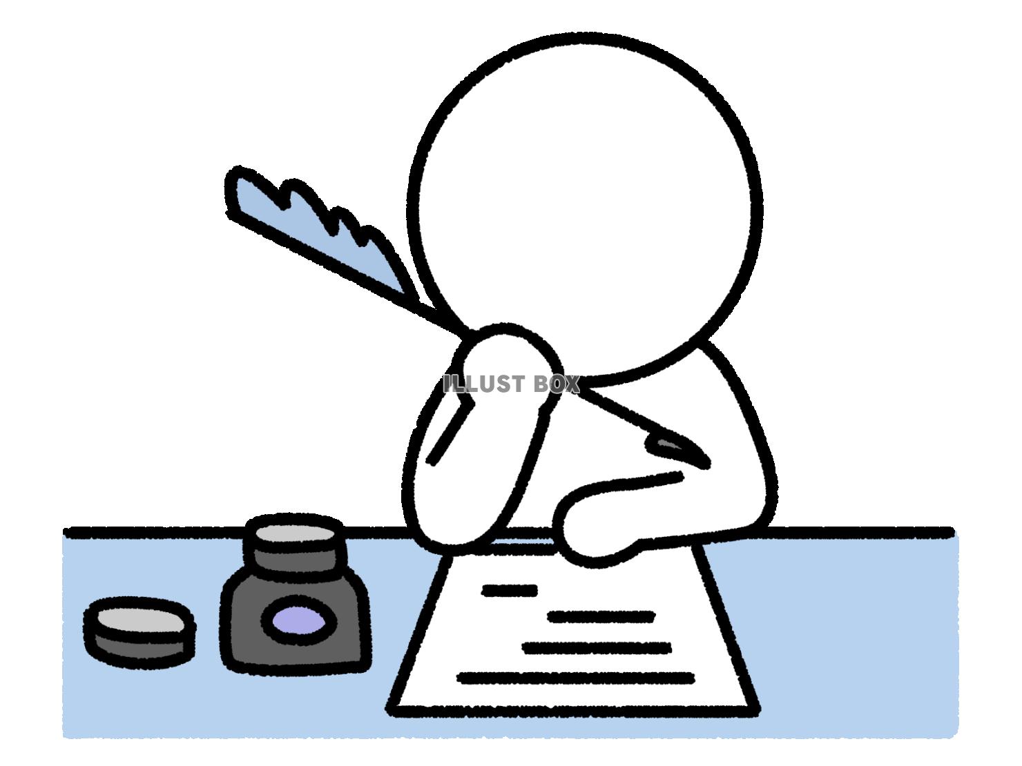 羽ペンで手紙を書く棒人間