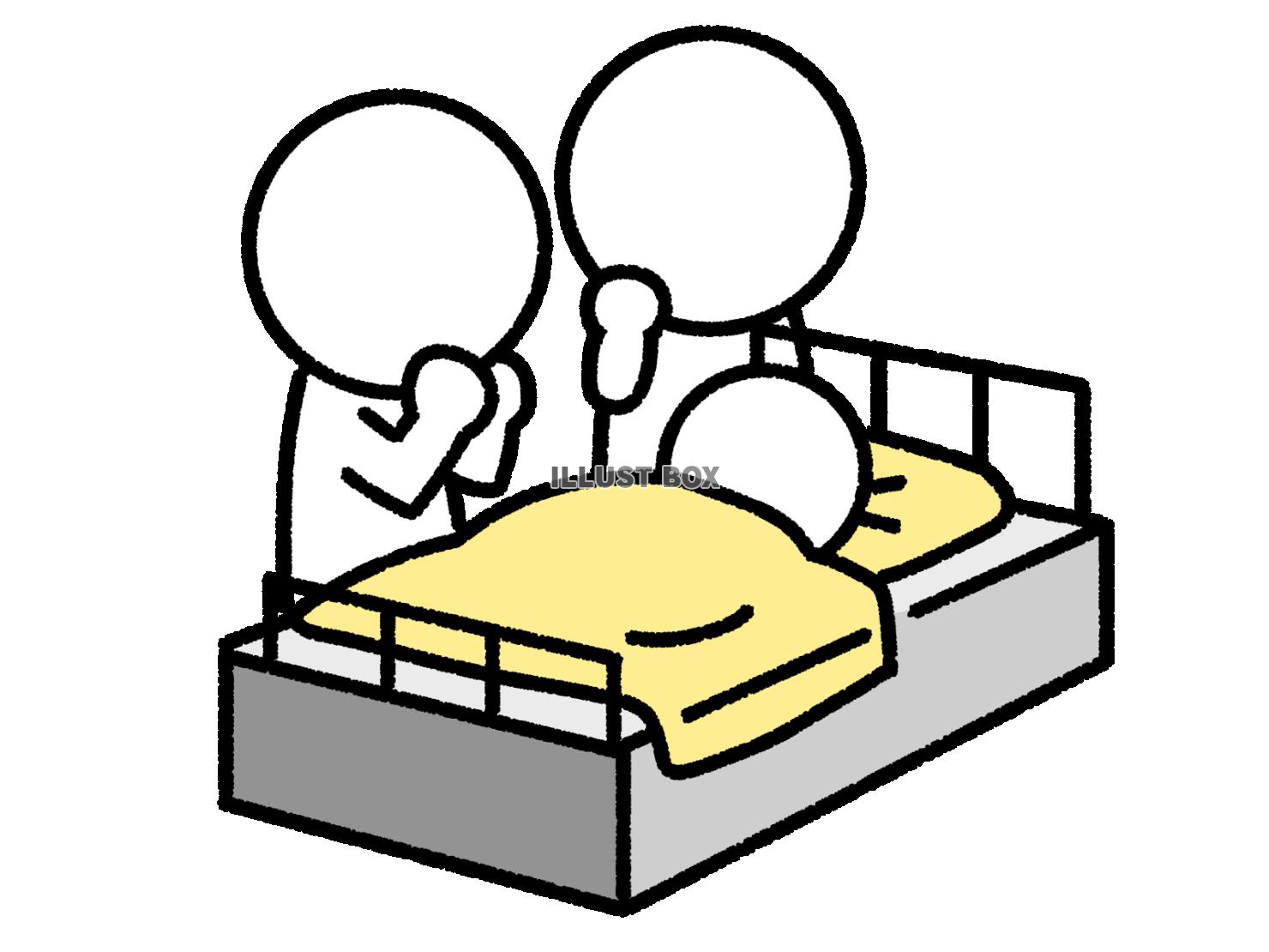 赤ちゃんを見て喜んでいる棒人間の親