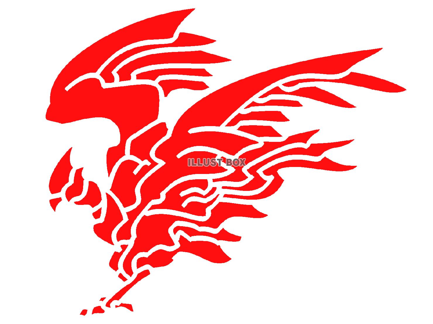 赤色の翼を広げる鳥シルエット