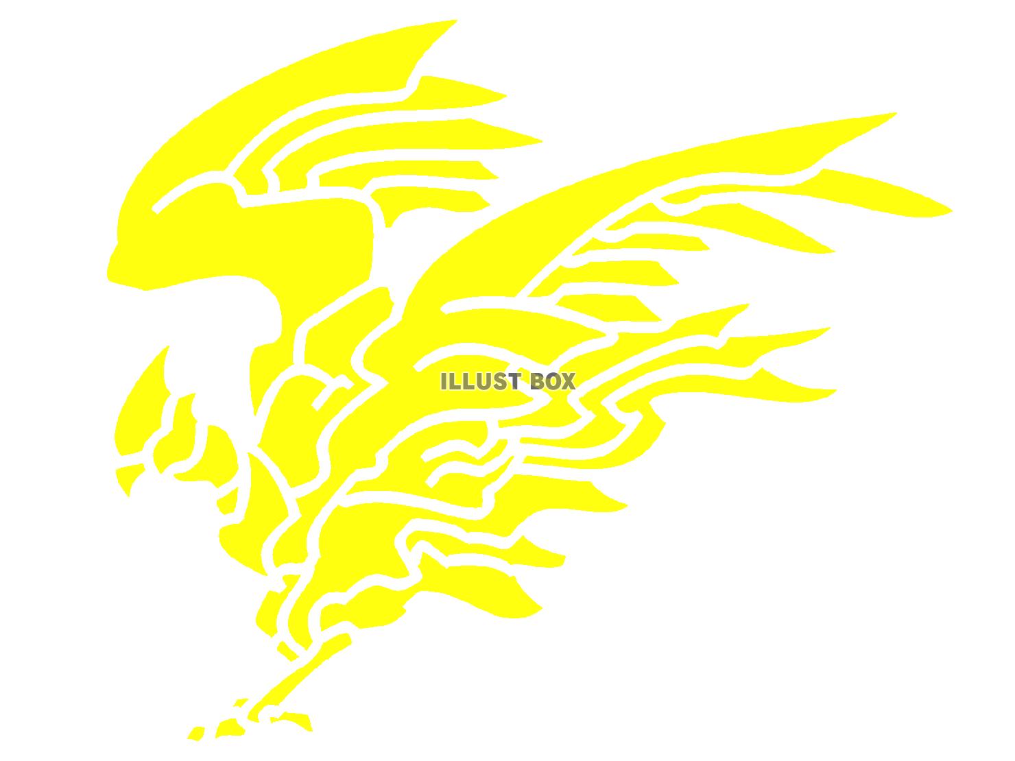 黄色の翼を広げる鳥シルエット