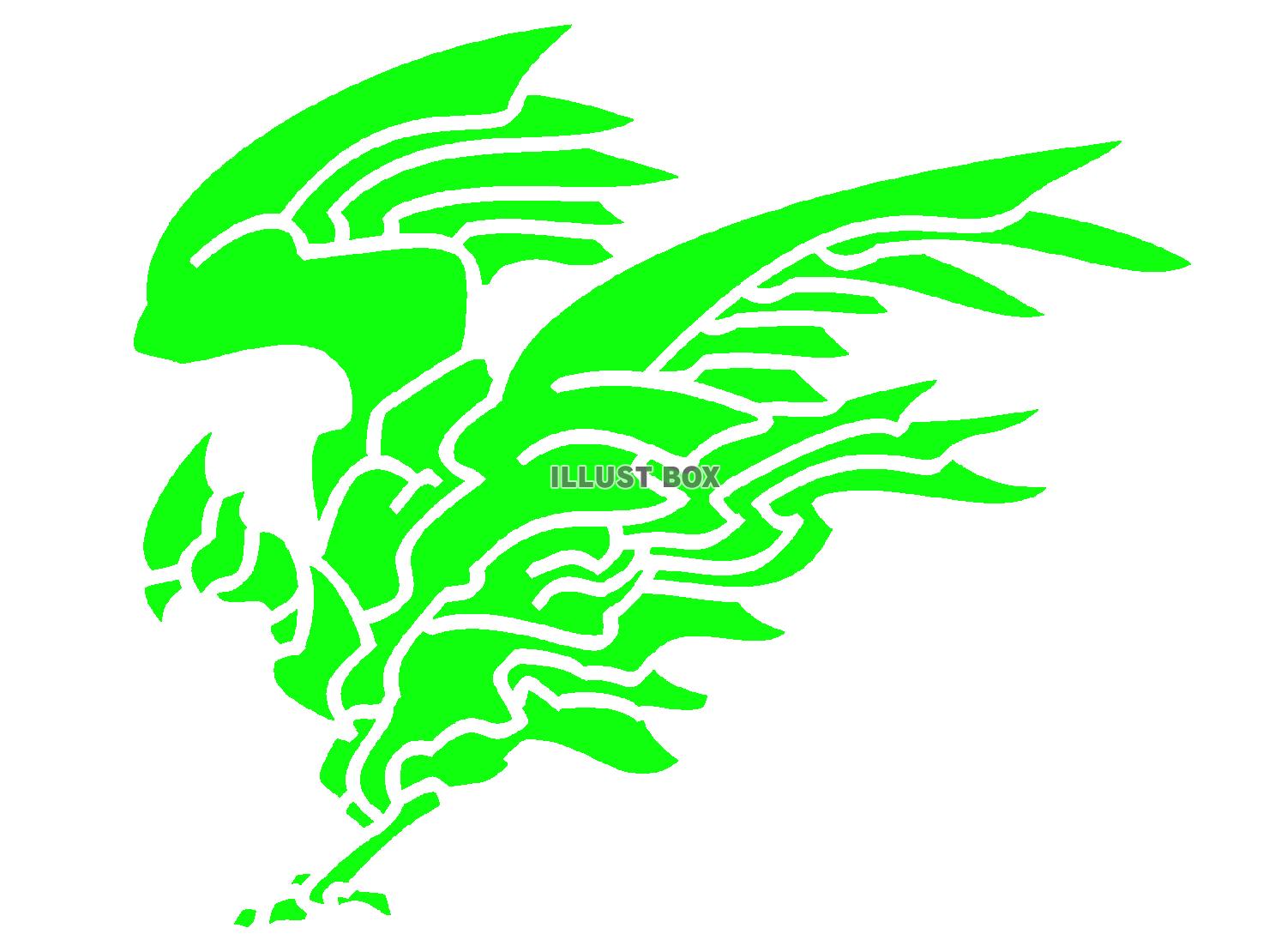 緑色の翼を広げる鳥シルエット