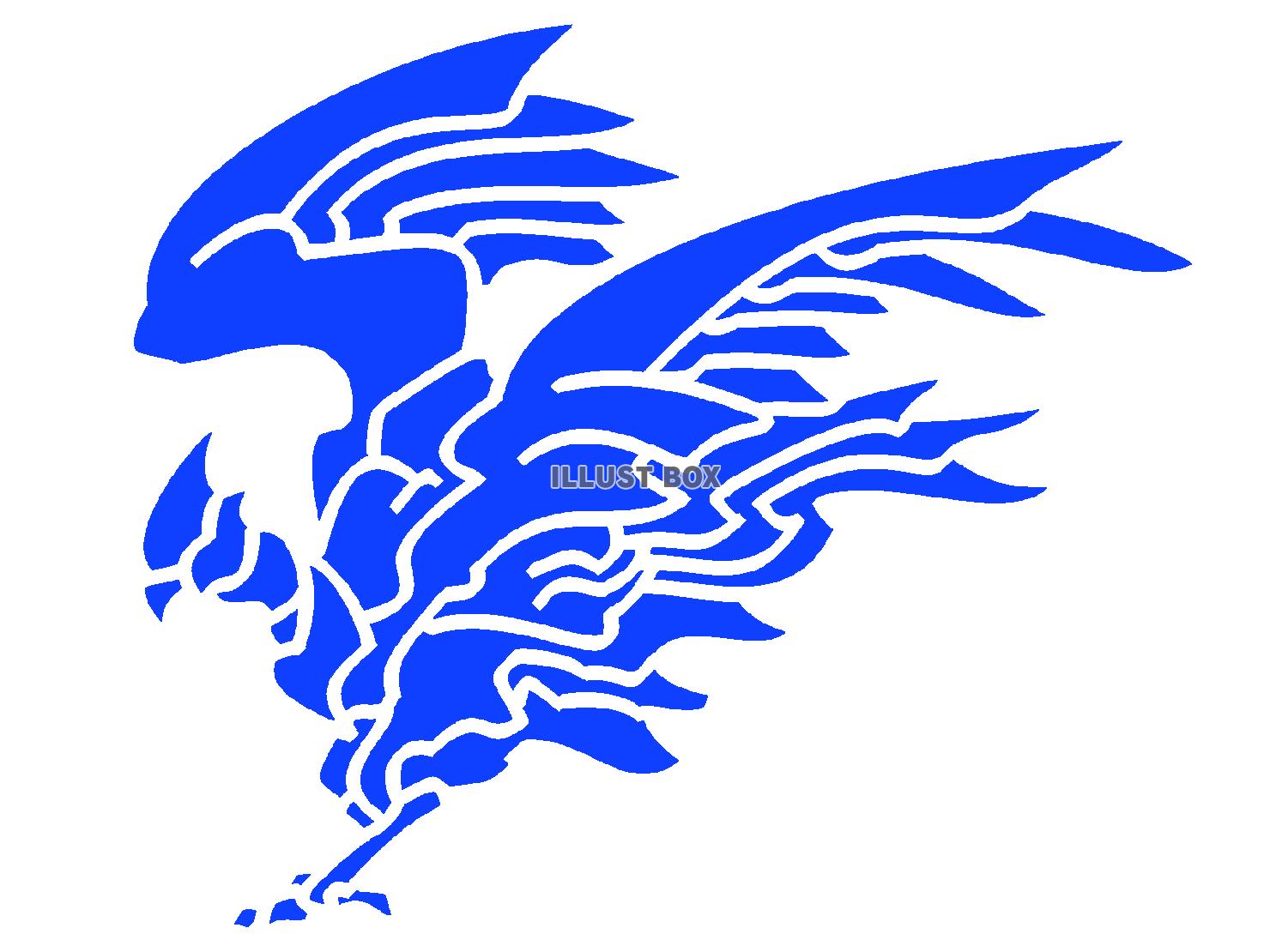 青色の翼を広げる鳥シルエット