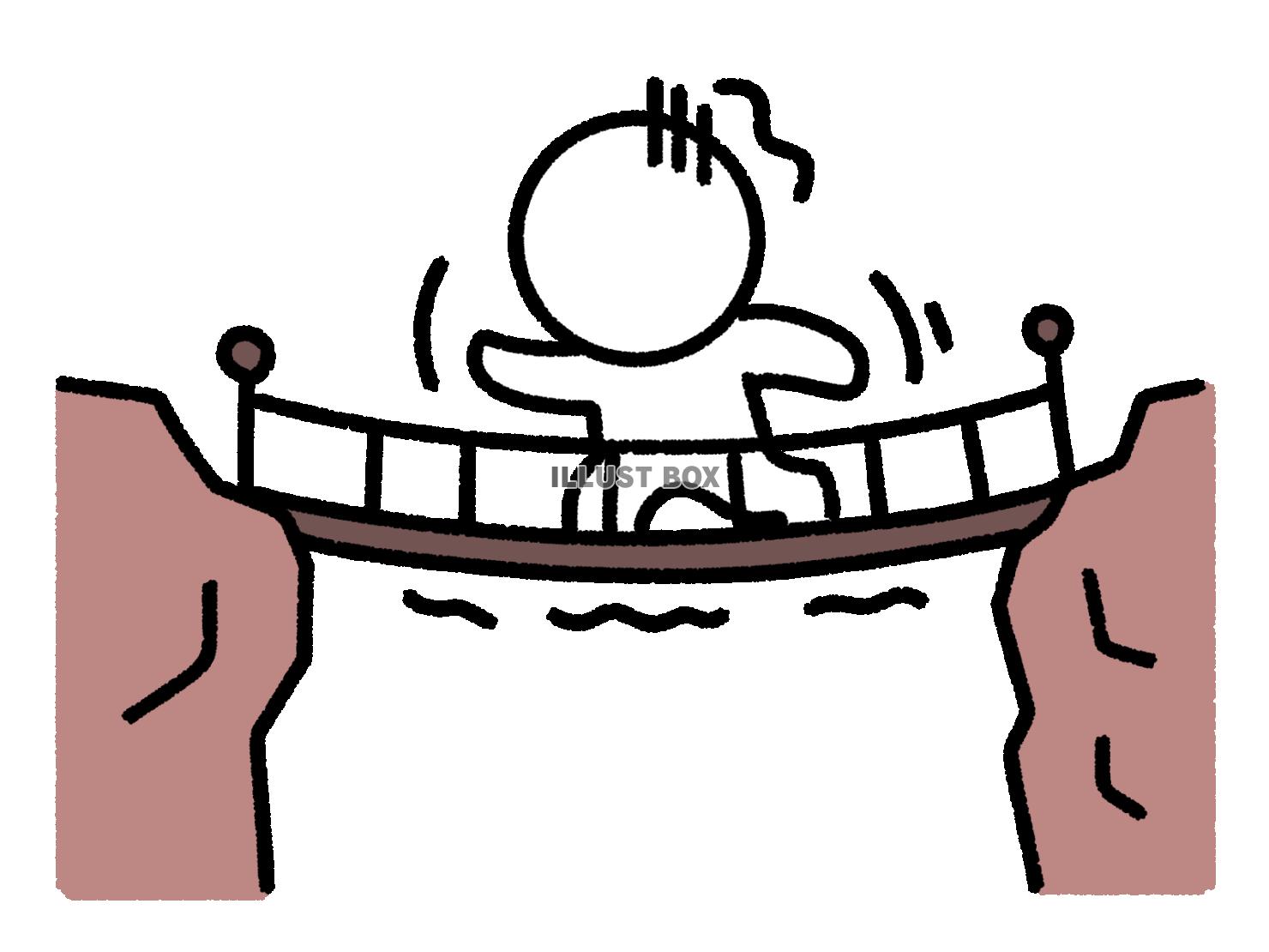 吊り橋を震えながら渡る棒人間