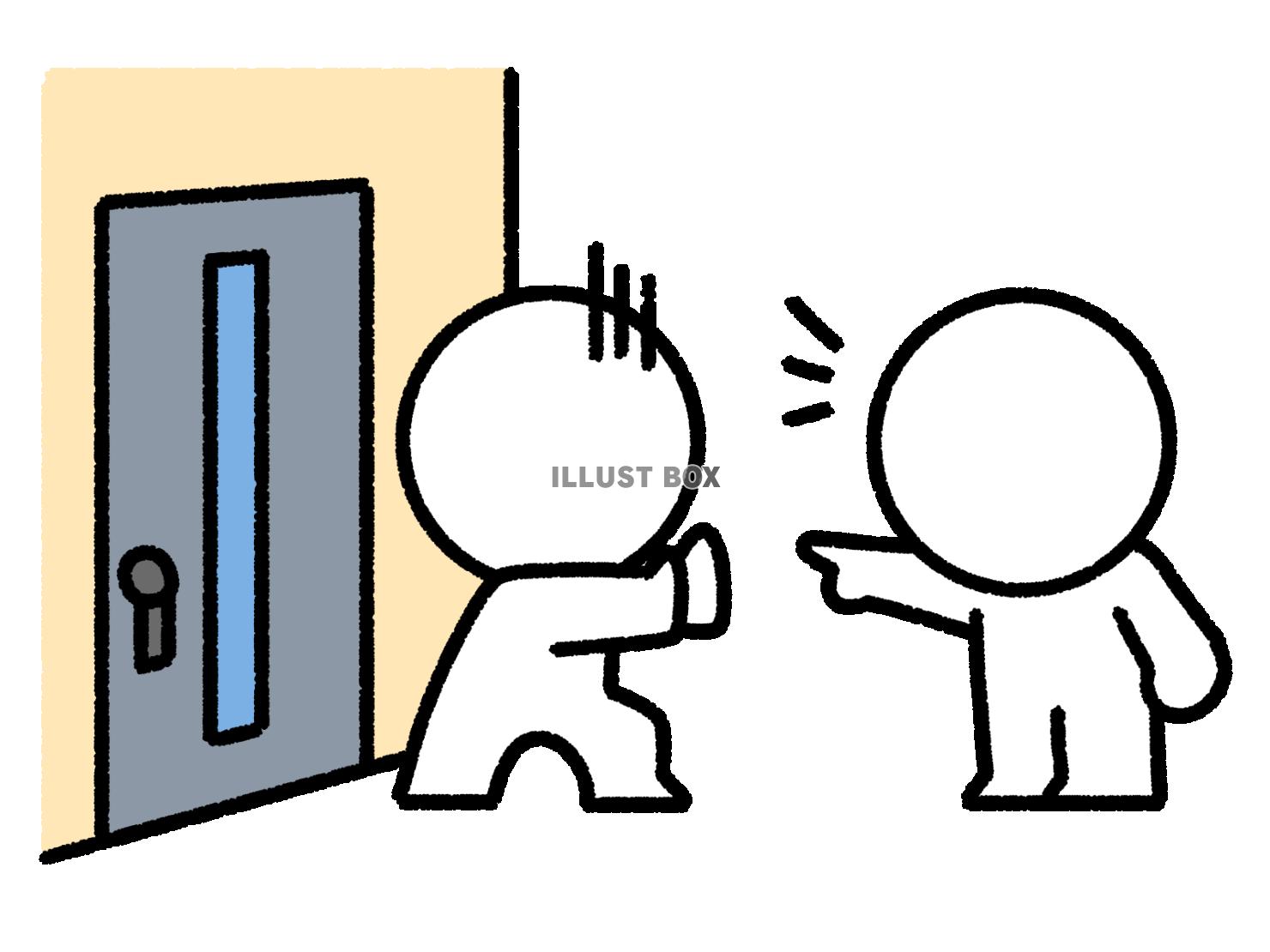 家の前で文句を言う棒人間