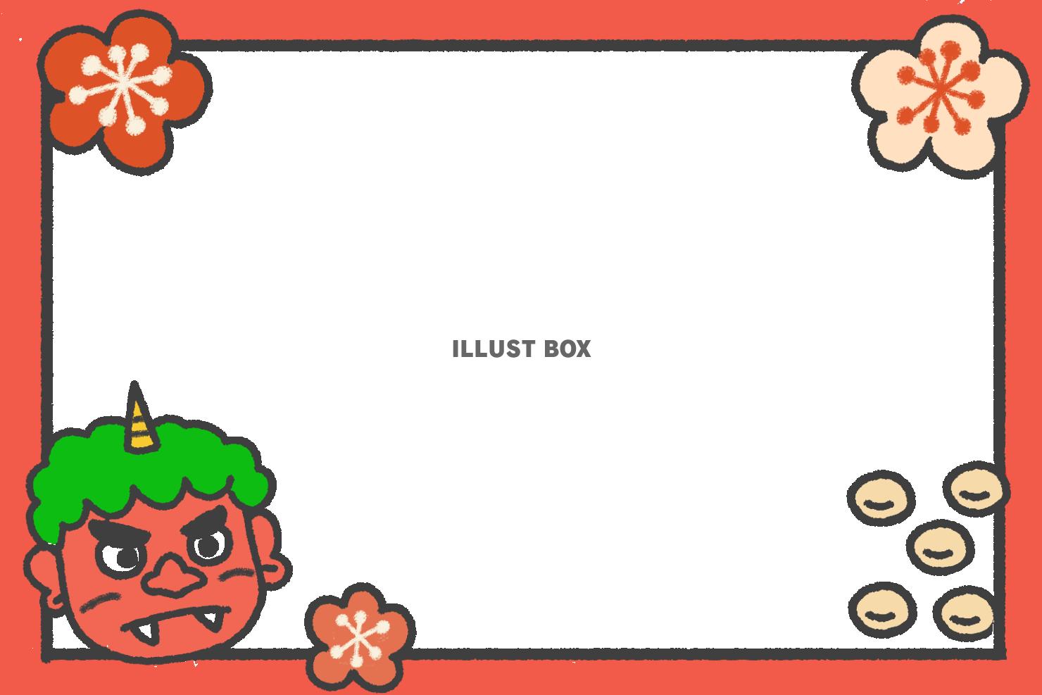 梅と赤鬼節分フレーム　透過png