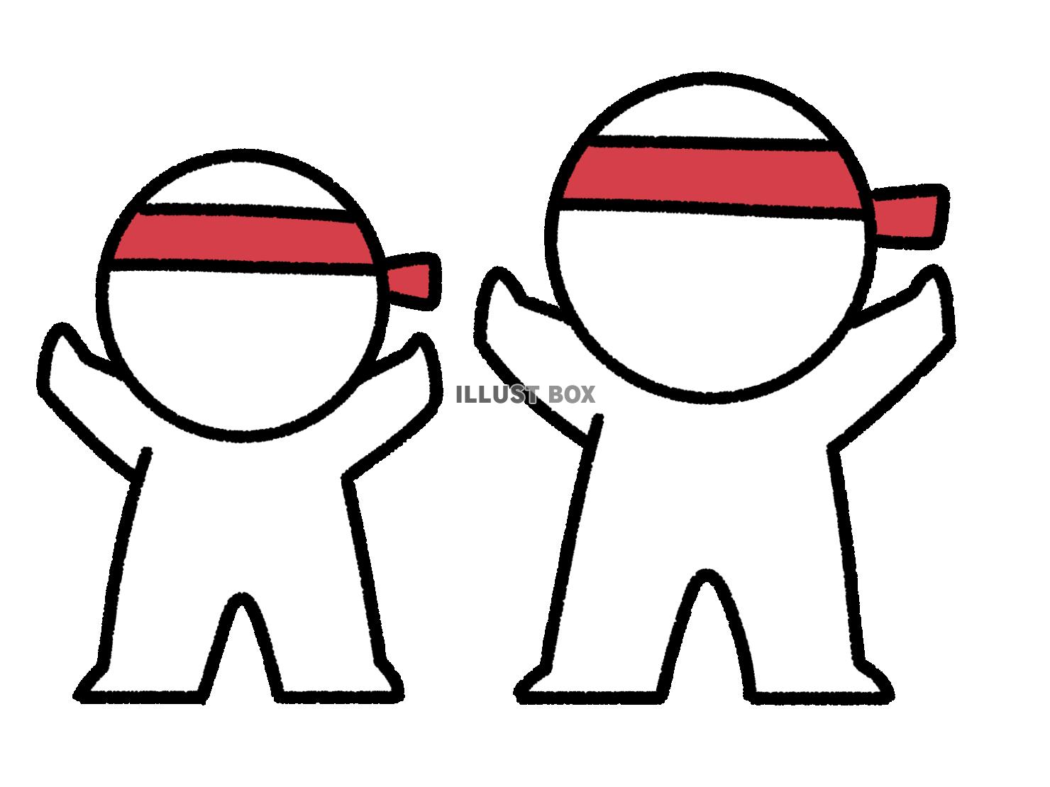 赤いハチマキを巻いて応援する棒人間