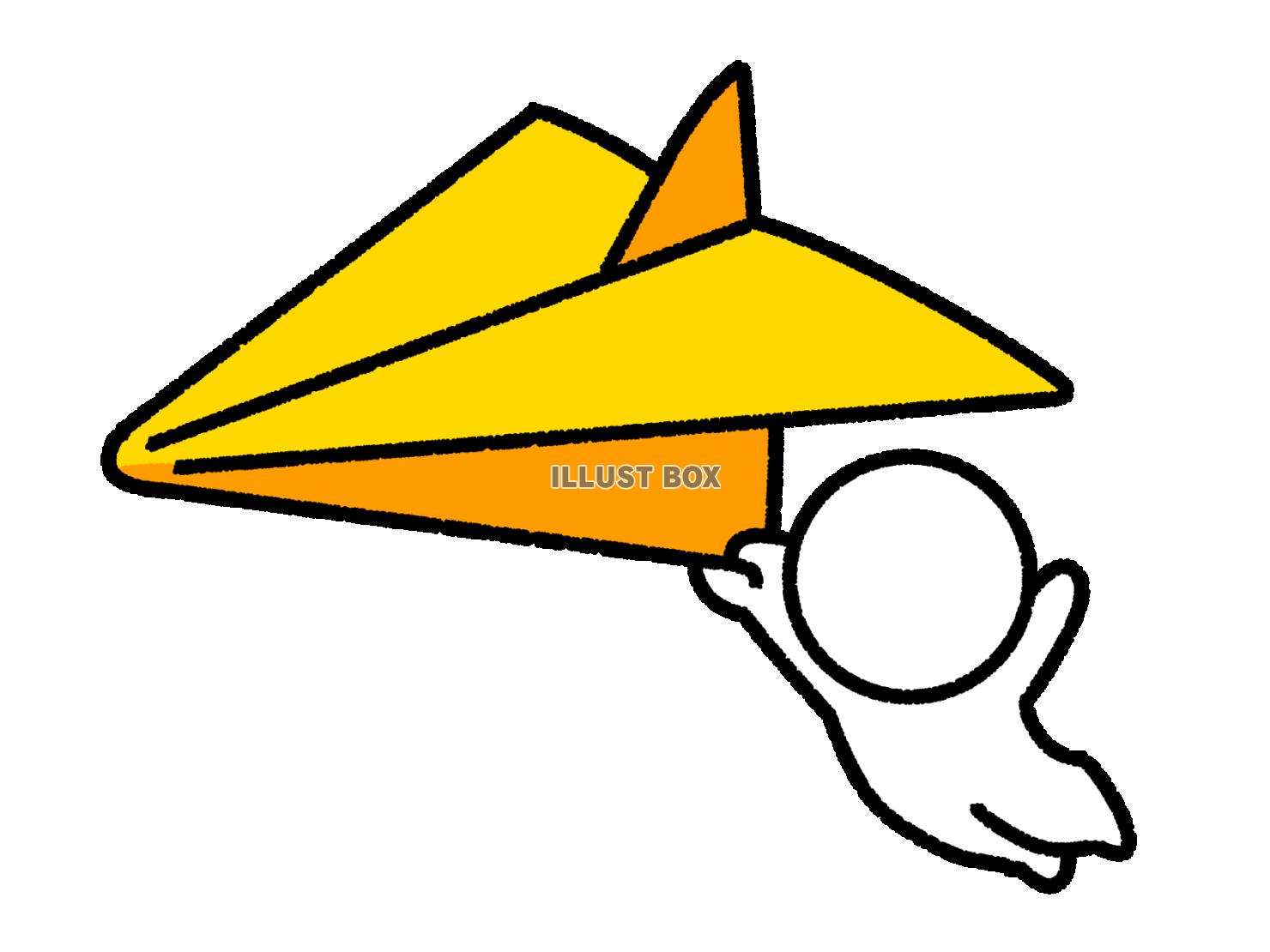 紙飛行機を掴んで飛ぶ棒人間