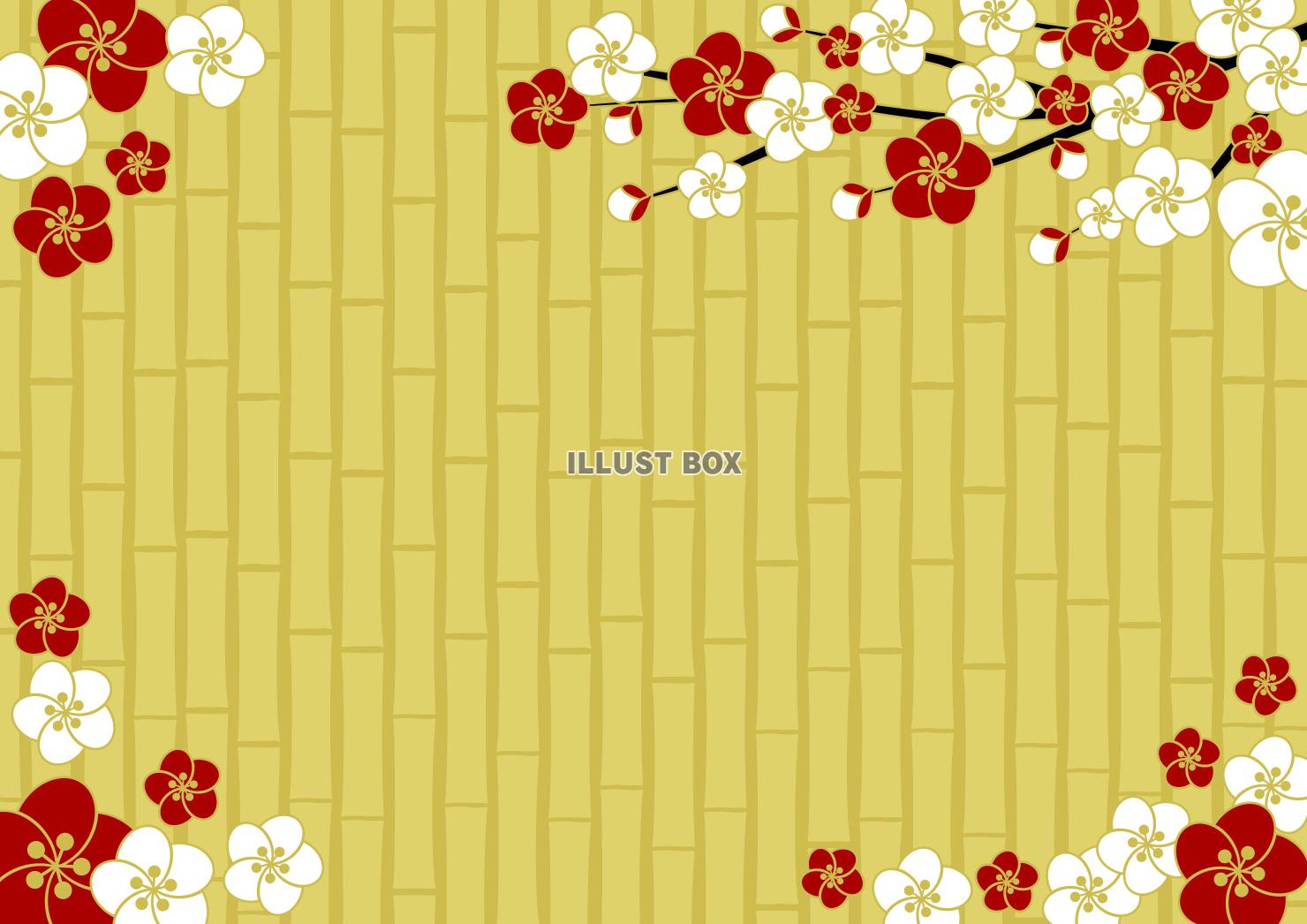 梅、竹垣、春、金色、横