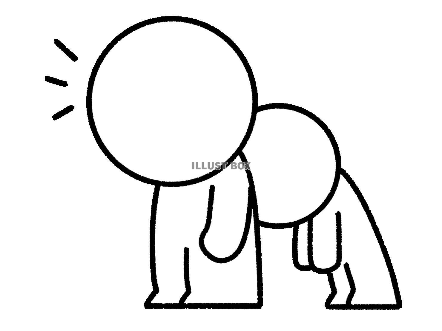 背中に頭を当てて甘える棒人間