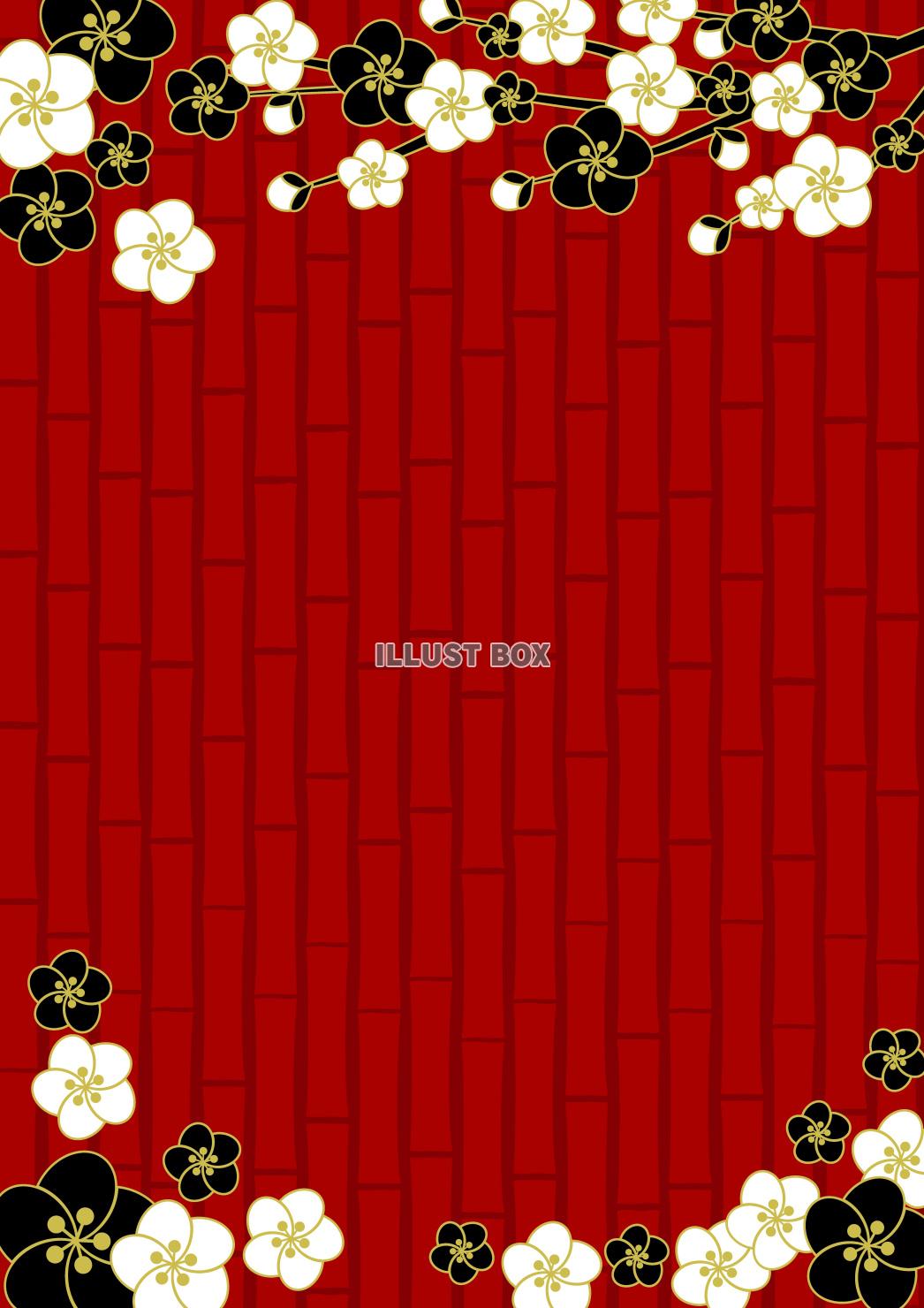 梅、竹垣、春、赤、紅、縦