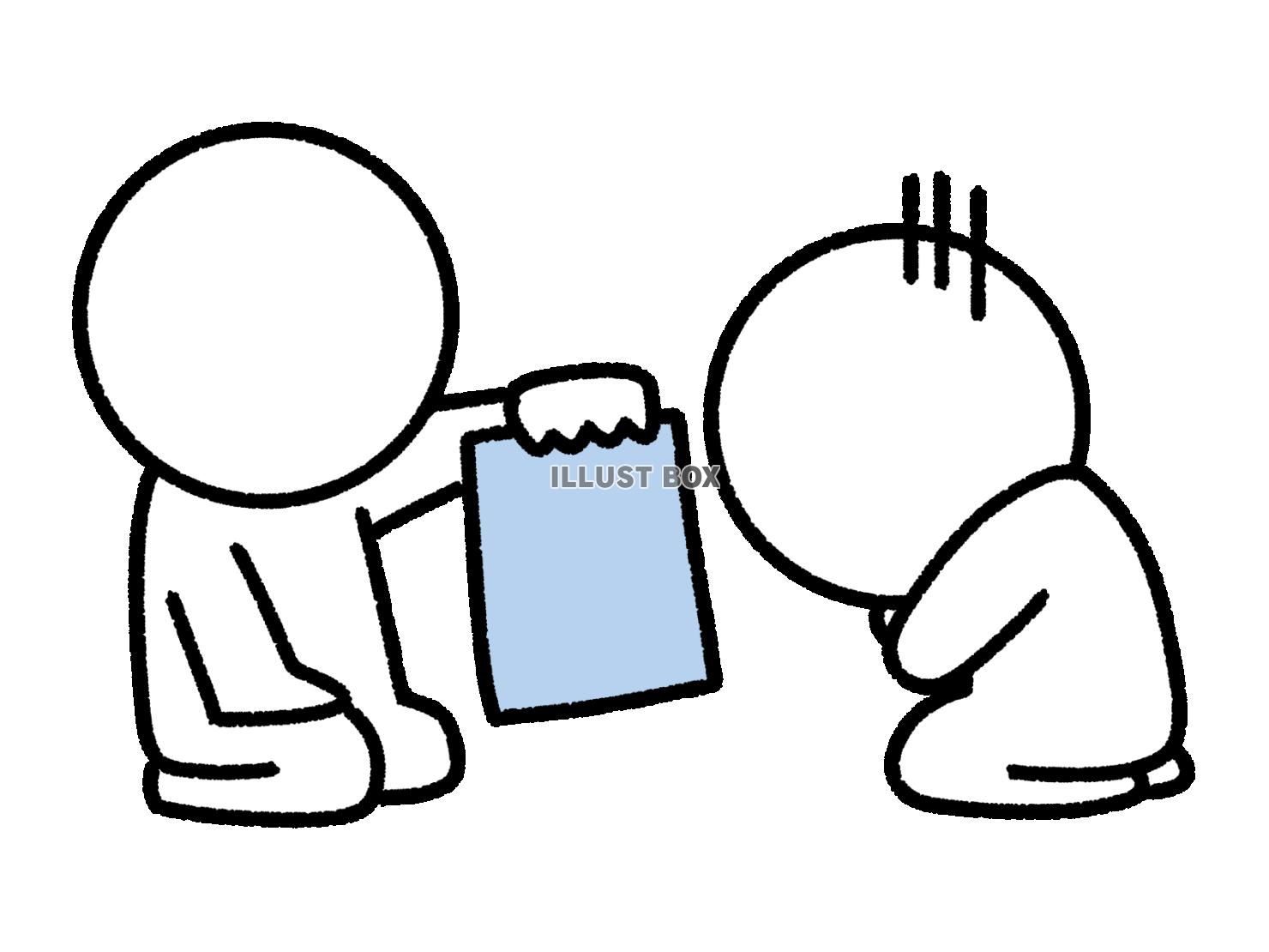 書類を見せつけられて考え込む棒人間