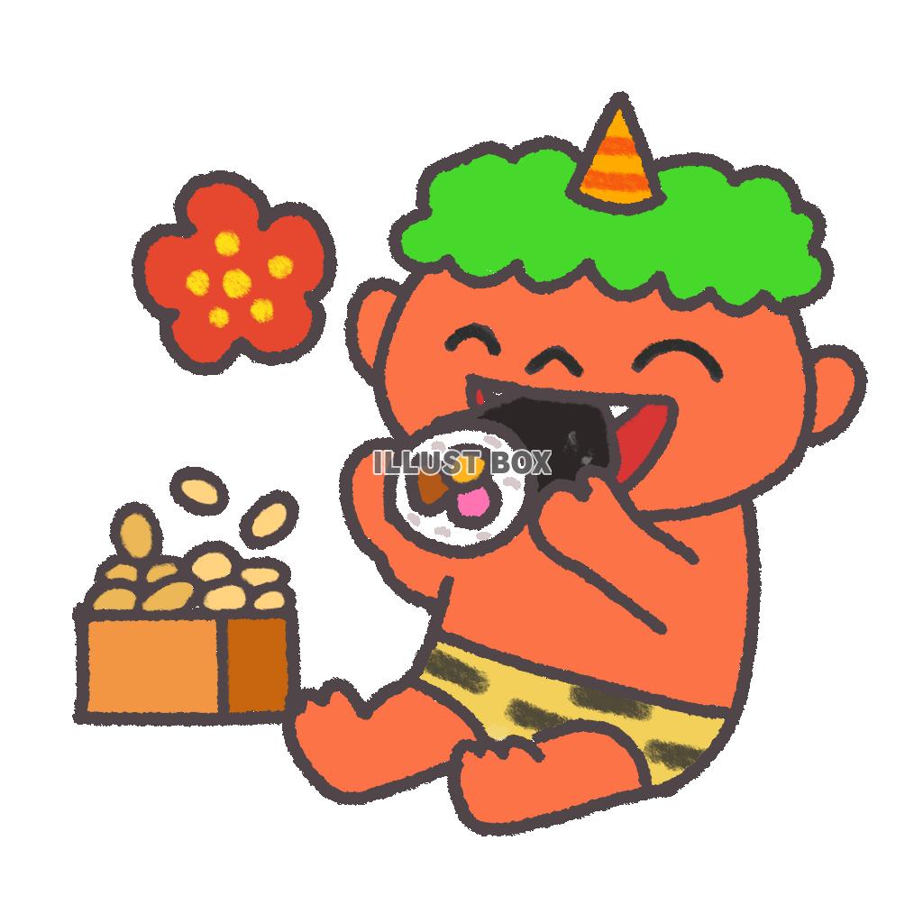 恵方巻を食べる赤鬼　透過png