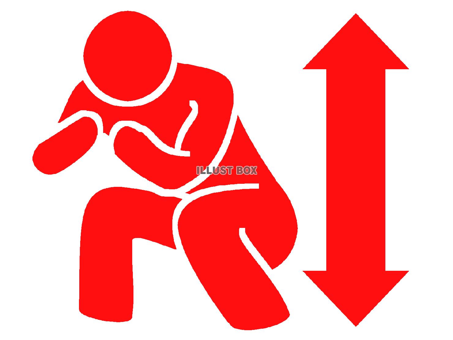 赤色のスクワットするピクトグラム