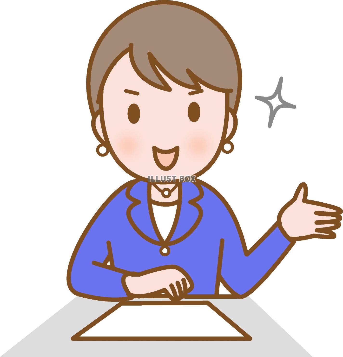 プレゼン、説明、発言をするスーツ姿の女性